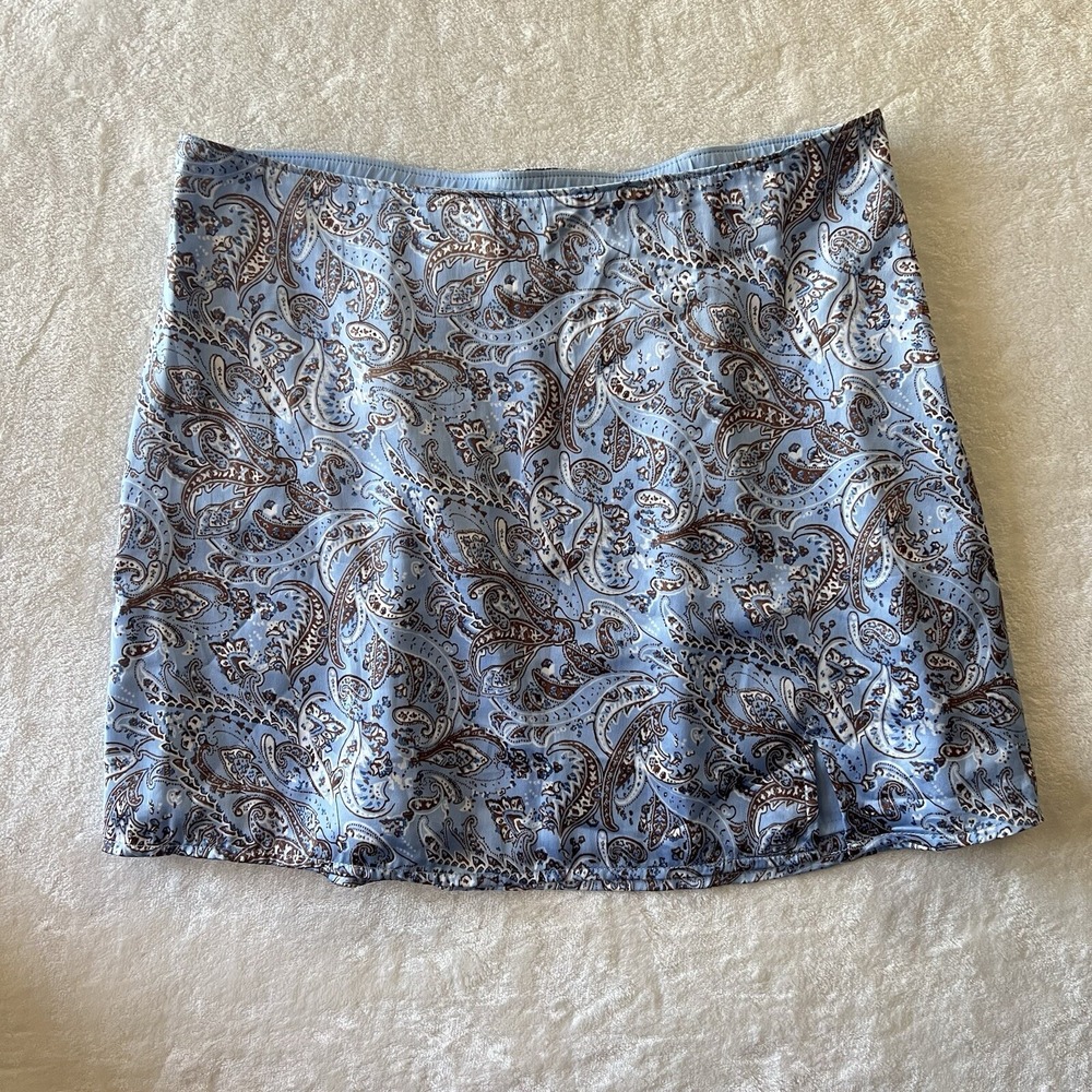 Hollister‎ Blue Paisley Satin High-Rise Mini Skirt Side Slit Size M